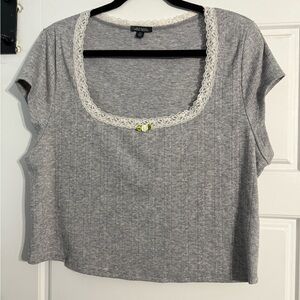 Wild Fable Gray Crop Top with Lace Trim